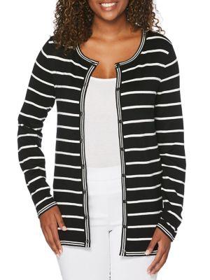 Rafaella Striped Button Cardigan