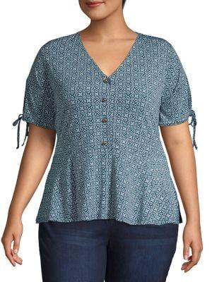 Michael Kors Plus Printed Tie Top