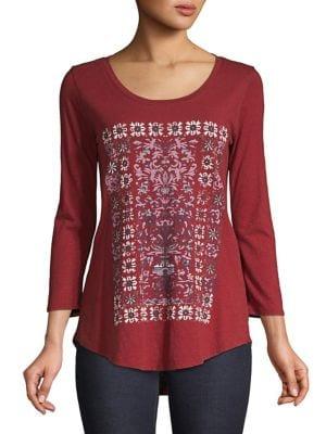 Lucky Brand Floral Three-quarter Sleeve Top