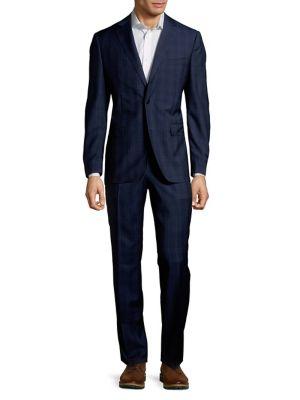Black Brown Plaid Two-piece Wool Suit