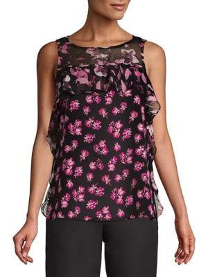 Ellen Tracy Flounce Side Floral Top