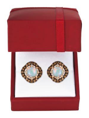 Le Vian Chocolatier Vanilla Diamonds, Chocolate Diamonds, Neopolitan Opal And 14k Strawberry Gold Earrings