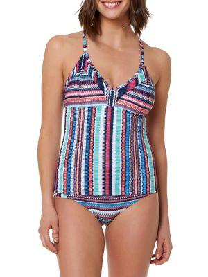 Jessica Simpson Montauk Striped Crossed-back Tankini