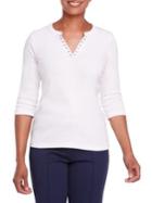 Olsen Embellished Split V-neck Tee