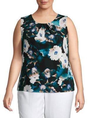 Calvin Klein Plus Floral Pleated Top