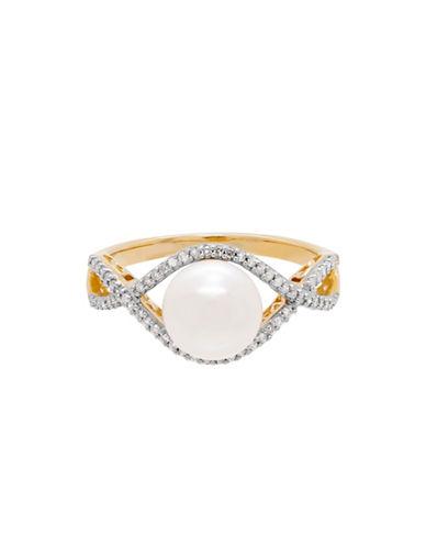 Lord & Taylor 8mm - 8.5mm White Freshwater Pearl, Diamonds And 14k Yellow Gold Ring
