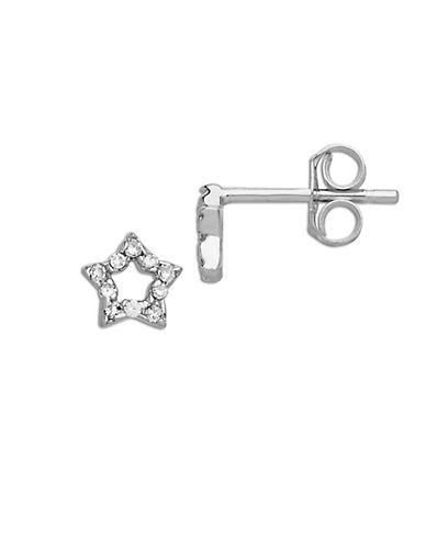 Lord & Taylor 14 Kt White Gold And 0.06 Ct T W Diamond Star Earrings