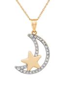 Lord & Taylor 14k Yellow-gold Pave Moon & Star Pendant Necklace