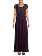 J Kara Embellished Lace Bodice Empire Gown