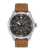 Citizen Mens Eco-drive Avion Watch With Brown Leather Strap