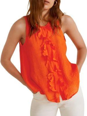 Mango Ruffle-front Textured Top