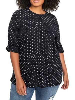 Addition Elle Love And Legend Plus Printed Roll-up Sleeve Blouse