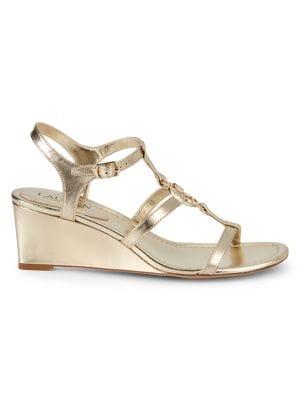 Ralph Lauren Elina Metallic Cutout Wedge Heeled Sandals