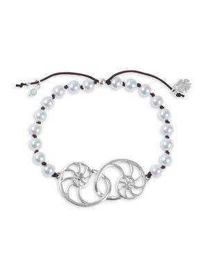 Lucky Brand Turkish Riviera Silvertone And Faux Pearl Seashell Slider Bracelet