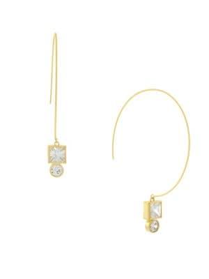 Cole Haan Hoop Double Stone Drop Crystal Earrings