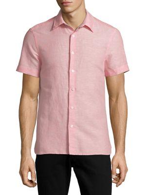 Perry Ellis Short Sleeve Linen-blend Button-down