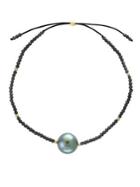 Effy 10mm Black Tahitian Pearl Pendant, Black Spinel, 14k Yellow Gold Bracelet