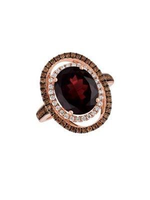 Le Vian 14k Strawberry Gold, Pomegranate Garnet, Vanilla & Chocolate Diamonds Orbital Ring