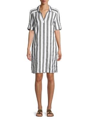 Lord & Taylor Gabrielle Striped Linen Shirt Dress