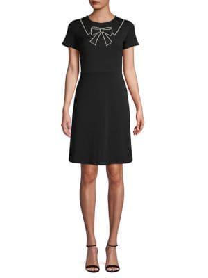 Karl Lagerfeld Paris Beaded Bow A-line Dress