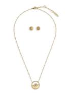 Sole Society 12k Goldtone, Gray Onyx & Crystal Round Pendant Necklace & Stud Earrings Set