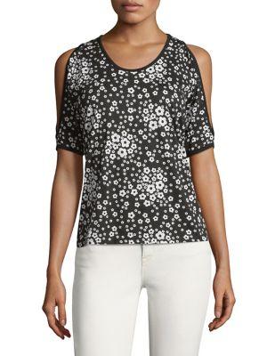 Michael Michael Kors Petite Floral-print Cold-shoulder Top
