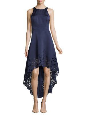 Nicole Miller New York Sleeveless Hi-lo Laser-cut Gown