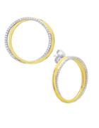Crislu Dia Link 18k Gold And Platinum Finished Silver Roll Earrings