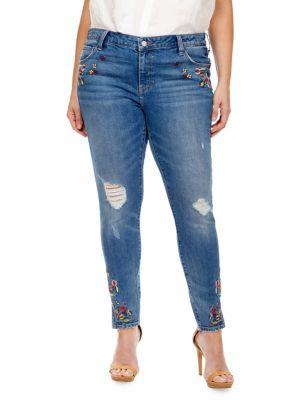 Lucky Brand Plus Skinny Embroidered Distressed Jeans