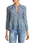 Lucky Brand Embroidered Yoke Blouse