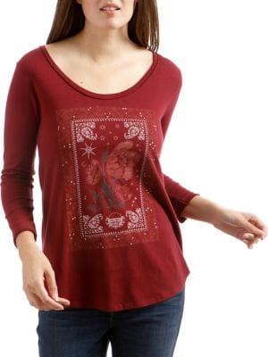 Lucky Brand Graphic Three-quarter Sleeve Top