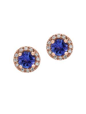 Effy Tanzanite, Diamonds And 14k Rose Goldplated Stud Earrings