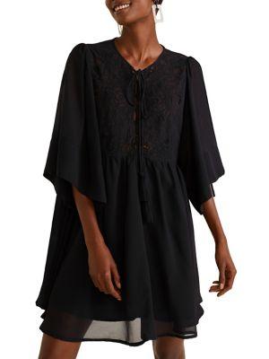 Mango Embroidered Quarter-sleeve Dress