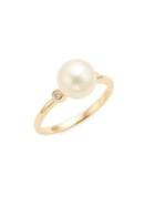 Effy 14k Yellow Gold, 8mm White Pearl And Diamond Solitaire Ring