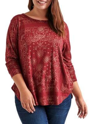 Lucky Brand Plus Metallic-print Top