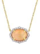 Sonatina 10k Yellow Gold, Diamond And Opal Halo Pendant Necklace
