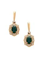 Lord & Taylor Emerald, Diamond And 14k Yellow Gold Drop Earrings