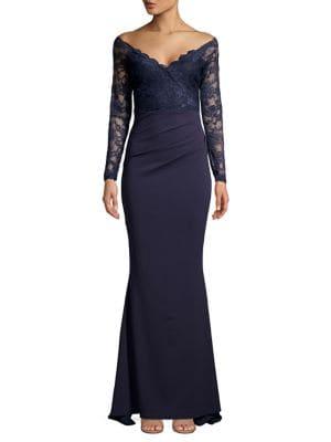 Quiz V-neck Lace Fit-&-flare Gown