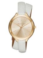 Michael Kors Slim Runway Goldtone Stainless Steel And Stingray-embossed Leather Double-wrap Watch