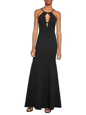 Bcbgmaxazria Front Cutout Halter Gown