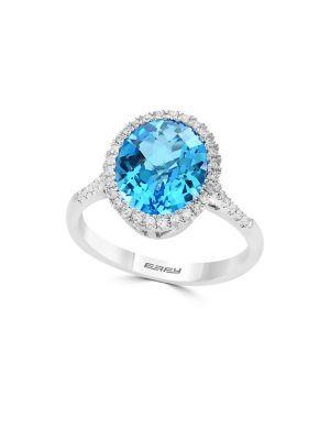 Effy Diamond, Blue Topaz And 14k While Gold Statement Ring