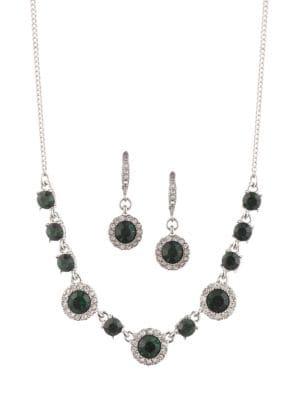 Givenchy Silvertone & Crystal Collar Necklace & Drop Earrings Set