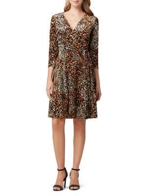 Tahari Arthur S. Levine Leopard-print Velvet Faux Wrap Dress