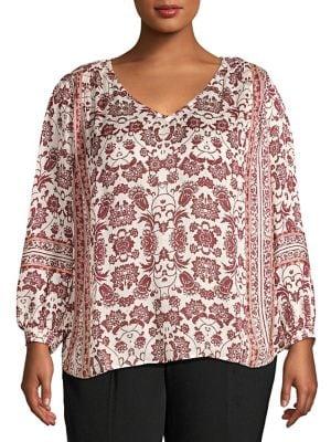Lucky Brand Plus Border Pront Blouse