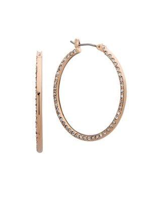 Anne Klein Rose-goldtone And Glass Stone Hoop Earrings