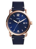 Fossil Commuter Rose Goldtone Stainless Steel Leather Watch