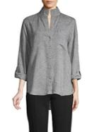Jones New York Stand Collar Roll-tab Button Front Shirt