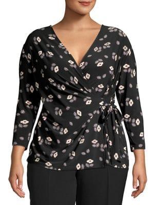 Anne Klein Plus Floral-print Wrap Top