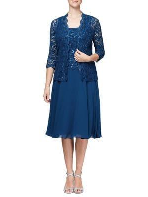 Alex Evenings Petite Two-piece Lace Jacket & Dress Set