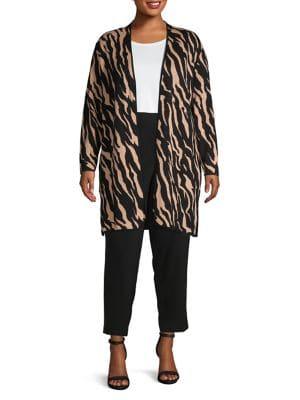 Nipon Boutique Plus Open Front Animal Print Cardigan